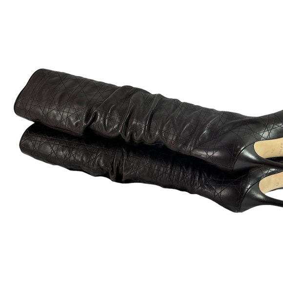 CHRISTIAN DIOR Quilted Brown Leather Cannage Slouch Women's Boots 37.5 - 7.5 US - Picture 12 of 15